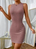 Kadın Askılı Bisiklet Yaka Kalın Fitilli Kaşkorse Mini Elbise thumbnail 1