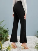 Kadın Yüksek Bel Yanları Tül Detaylı Dalgıç Tayt Pantolon thumbnail 2