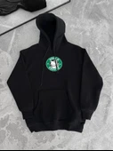Üç İplik Penye Uzun Kol Kapşonlu SweatShirt - Siyah - 4