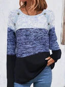 Kadın Uzun Kollu Yuvarlak Yaka Baskılı Düğme Detay Süprem Bluz thumbnail 2