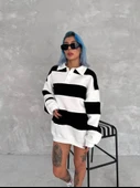 Unisex Üç İplik Parçalı Yakalı SweatShirt - Siyah - 1