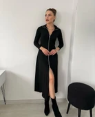 Kadın Uzun Kollu önden Fermuarlı Ithal Krep Elbise thumbnail 9