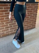 Kadın Dantel Eklemeli Ispanyol Paça Scuba Tayt Pantalon - 3