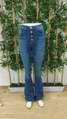 Kadın Yüksek Bel önden Düğmeli Cep Detay Ispanyol Paça Denim Pantolon - 7