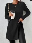 Kadın Uzun Kollu Bisiklet Yaka Iki Yandan Yırtmaç Detay Triko Bluz thumbnail 1