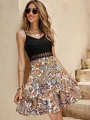 Kadın Askılı V Yakalı üst Dantel Alt Süprem Mini Elbise thumbnail 4