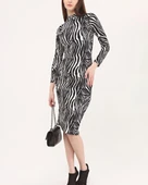 Kadın Zebra Desen Süet Kumaş Fırsat ürün Midi Boy Elbise thumbnail 2