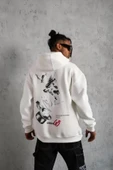 Erkek Şapkalı Güvercin Baskılı Kapşonlu Sweat - Beyaz thumbnail 4