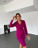 Kadın Ceket Yaka Düğme Detaylı Atlas Kumaş Elbise thumbnail 9