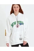 Baskılı Kapüşonlu Sweatshirt - Beyaz thumbnail 1