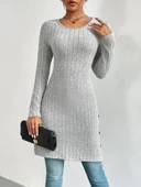 Kadın Uzun Kollu Yuvarlak Yaka Yandan Yırtmaçlı Düğmeli şardonlu Kaşkorse Bluz thumbnail 3