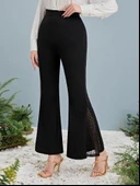 Kadın Yüksek Bel Yanları Tül Detaylı Dalgıç Tayt Pantolon thumbnail 1