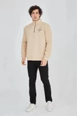 Erkek Yarım Fermuarlı Baskılı Sweat - Bej thumbnail 1