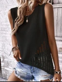 Kadın Kolsuz Bisiklet Yakayanları Ajur Detay Triko Bluz thumbnail 1