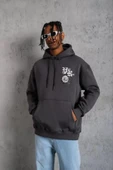Erkek Baskılı Kapşonlu Sweat - Füme thumbnail 1