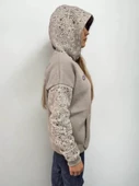 Baskılı Kapüşonlu Sweatshirt - Gri - 4
