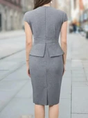 Kadın Kısa Kollu Kare Yakalı Ithal Krep Elbise thumbnail 3
