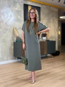 Kadın Kısa Kollu Bisiklet Yaka Omuzdan Düğmeli Uzun Viskon Iki Iplik Elbise thumbnail 2