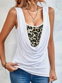 Kadın Kolsuz Degaje Leopar Detay Bluz - 2