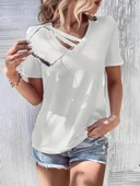 Kadın Kısa Kollu V Yaka şerit Detay Viskon Bluz thumbnail 4