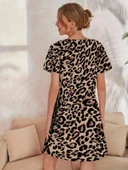 Kadın Kısa Kollu Bisiklet Yaka Dijital Baskılı Süprem Elbise thumbnail 3