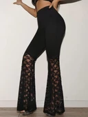 Kadın Yüksek Bel Dantel Detaylı Dalgıç Pantolon - 1