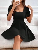 Kadın Kısa Kollu Kare Yakalı Kiloş Ithal Krep Elbise thumbnail 2