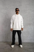 Erkek Düz Kapüşonlu Sweat - Beyaz thumbnail 4