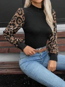 Kadın Uzun Kollu Yarı Balıkçı Yaka Leopar Detaylı Kaşkorse Bluz thumbnail 2