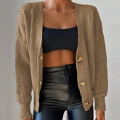 Kadın Uzun Kollu Düğme Detay Triko Bluz thumbnail 6