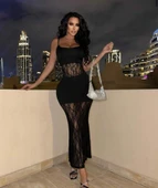 Kadın Dalgıç Kumaş Dantel Detaylı Maxi Boy Elbise thumbnail 1