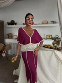 Dantel Desenli V Yaka Triko Elbise 2844 thumbnail 5