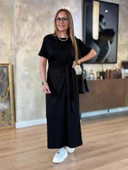 Kadın Kısa Kollu Bisiklet Yaka Yandan Bağlamalı Viskon Iki Iplik Elbise thumbnail 3