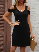 Kadın Askılı Soğuk Omuz Detaylı Modal Elbise thumbnail 1