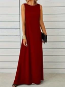 Kadın Kolsuz Kayık Yaka Maksi Janjan Krep Elbise thumbnail 1