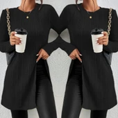 Kadın Uzun Kollu Bisiklet Yaka Iki Yandan Yırtmaç Detay Triko Bluz thumbnail 3