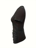 Kadın Kısa Kollu Yakası Açık Lazer Kesik Detaylı Viskon Bluz thumbnail 5