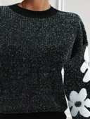 Kadın Uzun Kollu Bisiklet Yaka çiçek Desenli Triko Bluz thumbnail 2