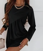 Kadın Uzun Kollu Bisiklet Yaka çapraz Büzgü Detay Iki Iplik Mini Boy Elbise thumbnail 2