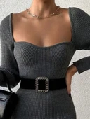 Kadın Uzun Kollu Yırtmaç Detay Triko Elbise thumbnail 3