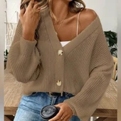 Kadın Uzun Kollu Düğme Detay Triko Bluz thumbnail 2