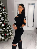 Kadın Dekolte Detaylı Scuba Dalgıç Kumaş Taş Aksesuarli Elbise thumbnail 3