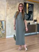 Kadın Kısa Kollu Bisiklet Yaka Omuzdan Düğmeli Uzun Viskon Iki Iplik Elbise thumbnail 4