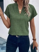 Kadın Kısa Kollu Hakim Yaka Sofya Bluz thumbnail 3