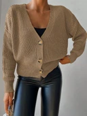 Kadın Uzun Kollu Düğme Detay Triko Bluz thumbnail 3