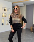 Kadın üç Iplik şardonlu Kumaş Leopar Desenli Bluz thumbnail 1