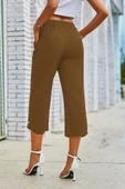 Kadın Beli Lastikli Düğme Ve Cep Detaylı Kapri Ithal Keten Pantolon - 5