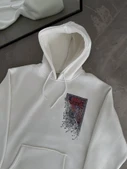 Uzun Kol Kapşonlu Ön Ve Arka Baskılı SweatShirt - Beyaz - 1