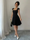 Kadın Kısa Kollu Geometrik Yakalı Janjan Krep Elbise thumbnail 4