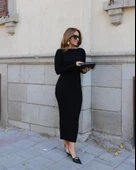 Kadın Uzun Kollu Yuvarlak Yaka Akrilik Elbise thumbnail 5